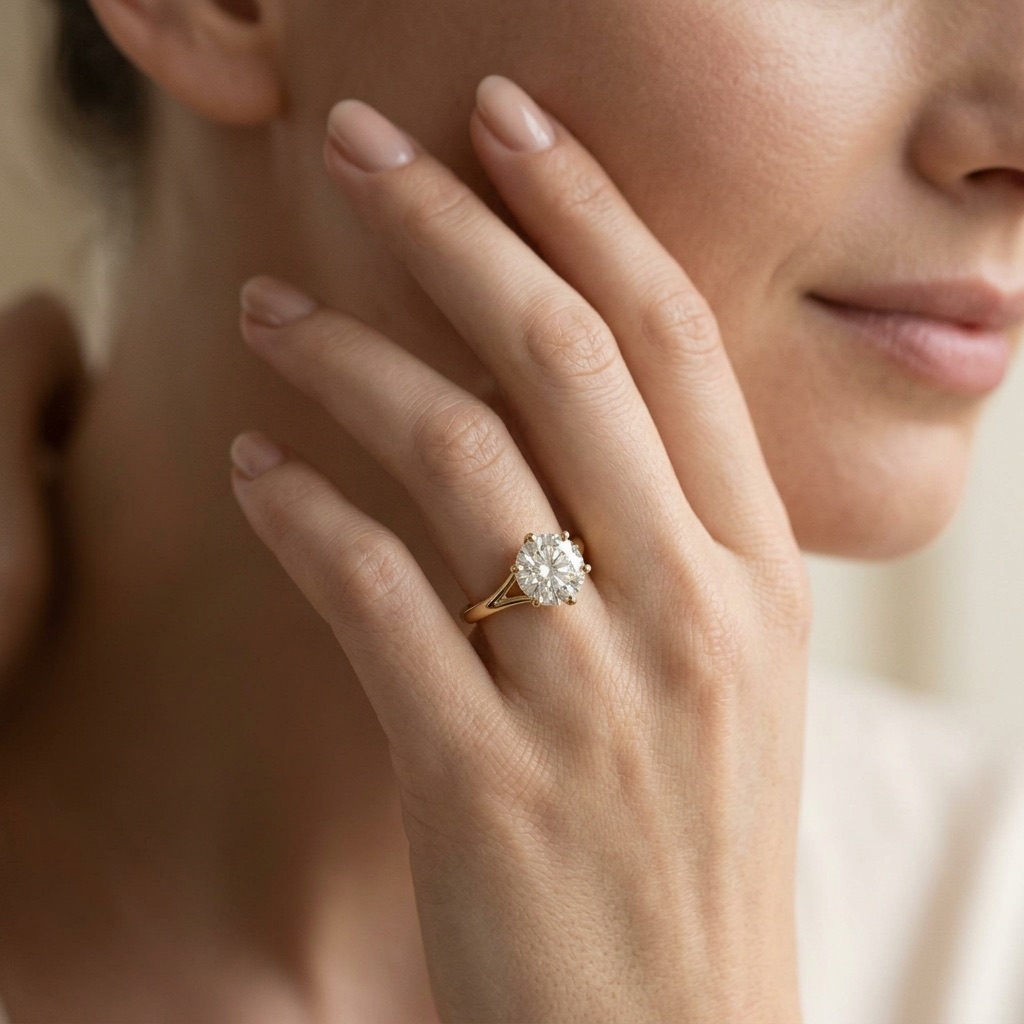 Oval diamond solitaire engagement ring in yellow gold