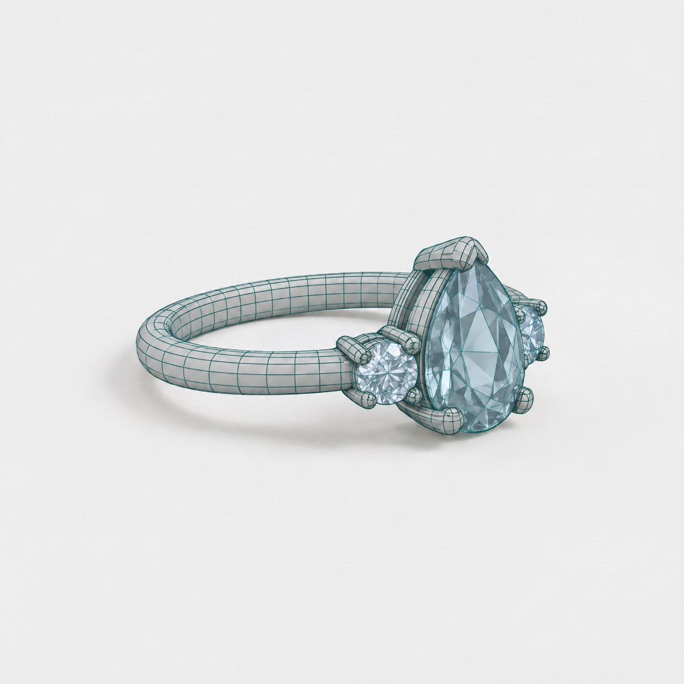 CAD model of the pear-cut three-stone ring