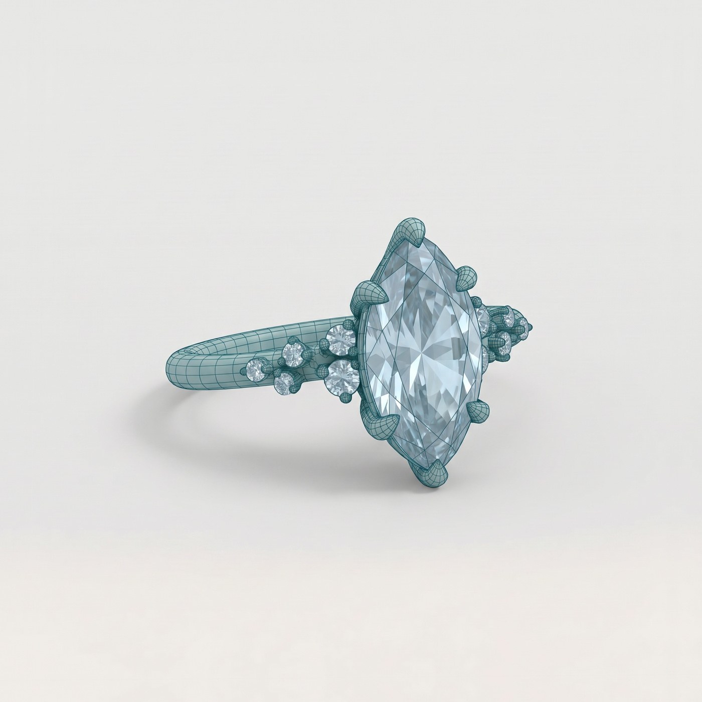 CAD model of the marquise-cut diamond ring