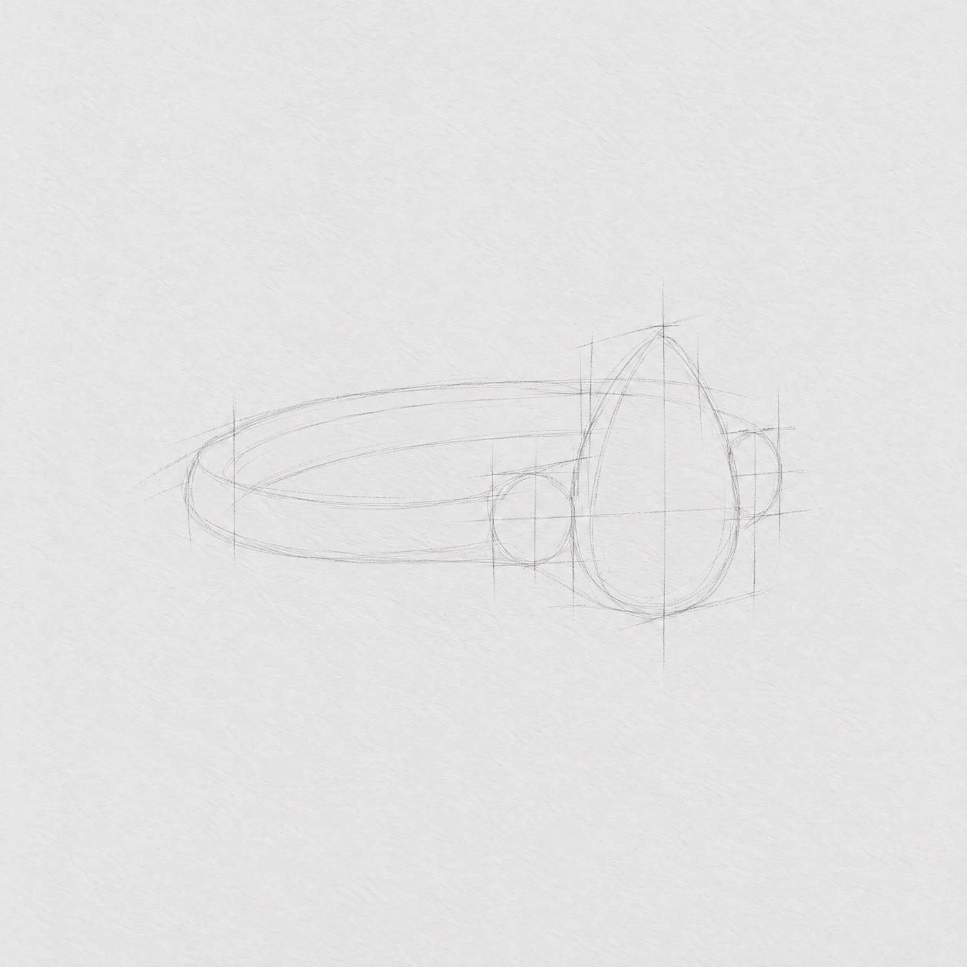Rough pencil sketch of a pear-cut ring