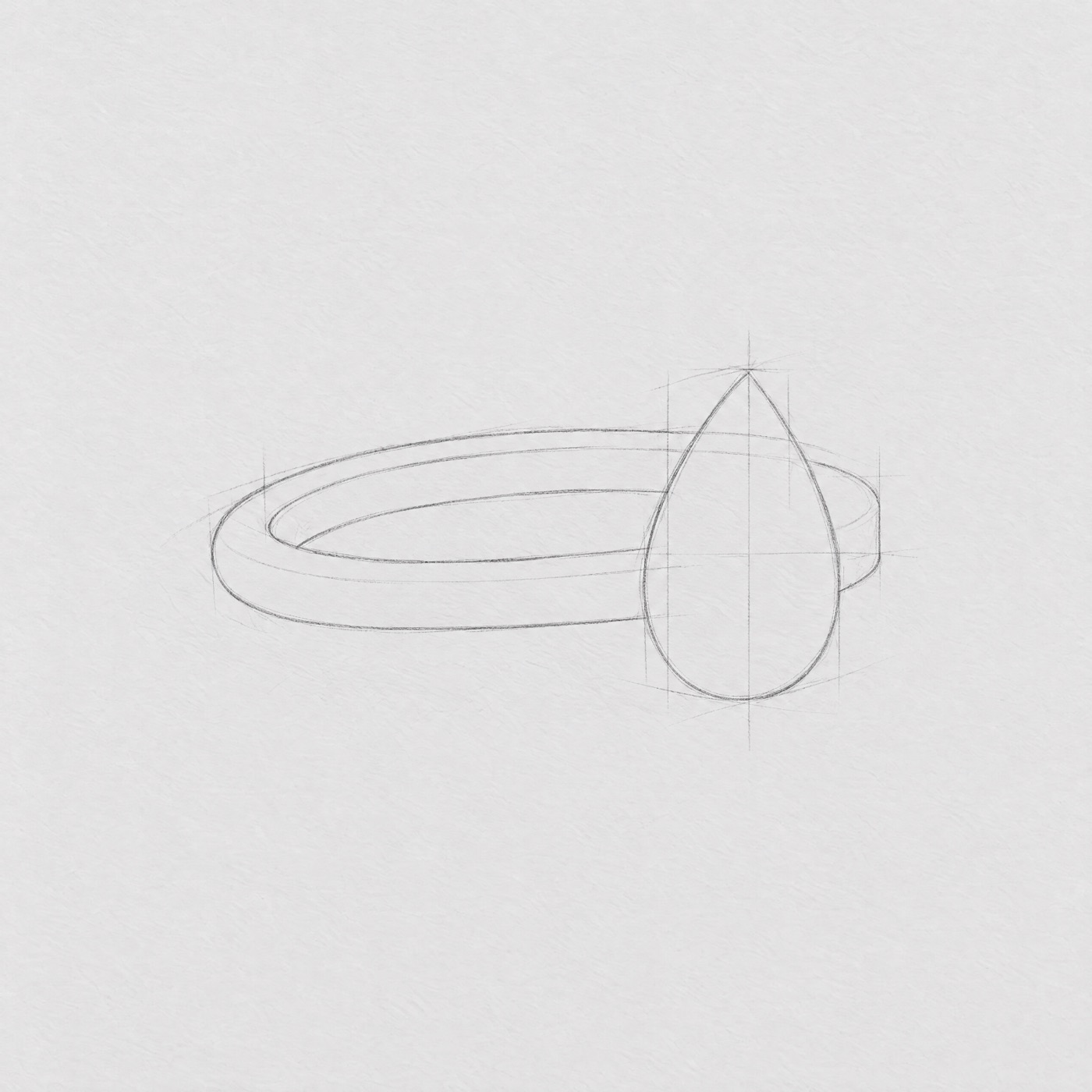 Pencil sketch of the pear-cut ring taking shape